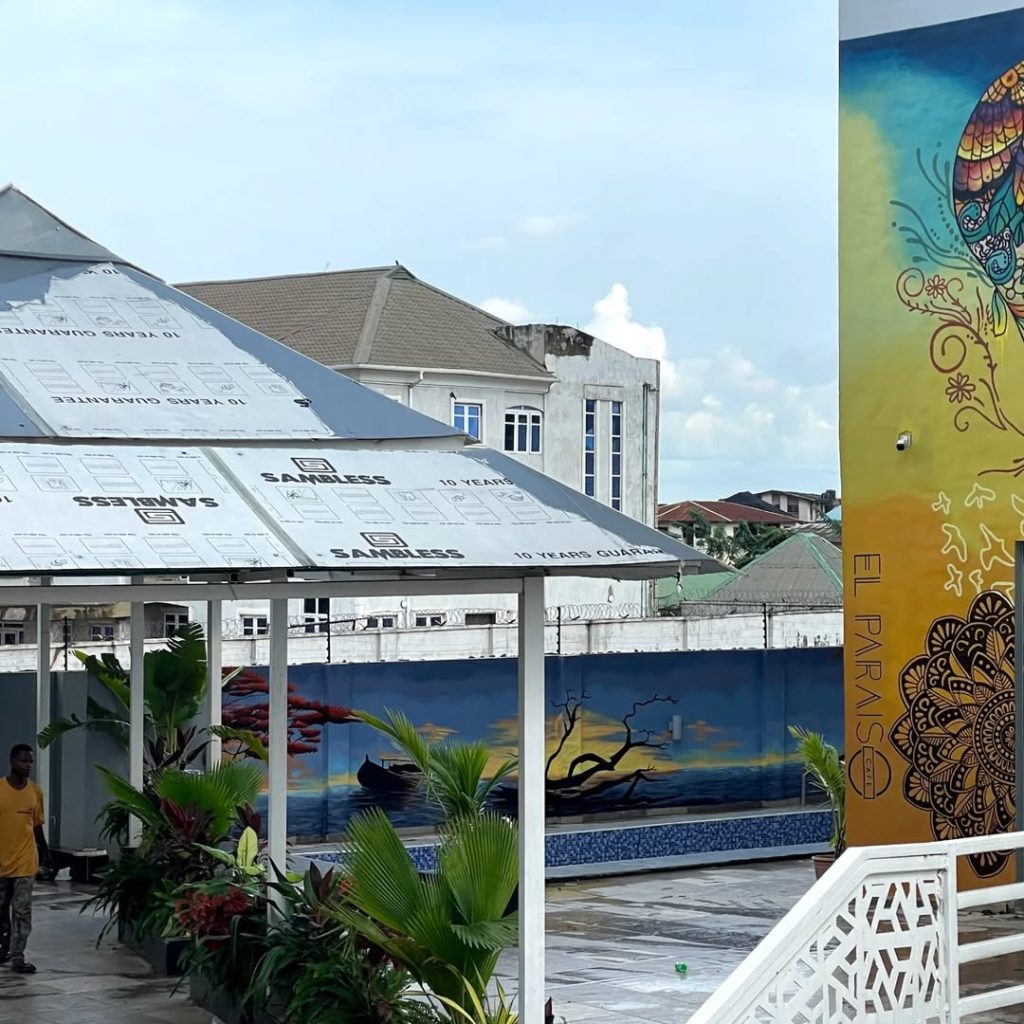 Sunset view on ocean shore mural by Cedar Creative Art